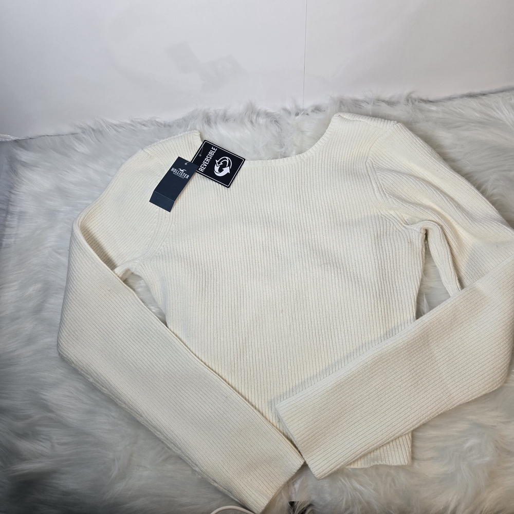 BNWT Hollister Large Ivory Reversible Cross Back Scoop Neck Sweater Rib